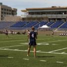 The women's lacrosse team played the first-ever intercollegiate game in the new Aggie Stadium.