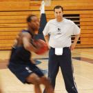 As the UC Davis basketball season gets under way, Bobby Steinburg assesses the quick footwork of an Aggie player. The new men&rsquo;s assistant basketball coach has been keeping his fiance on her toes, too, by proposing on the nationally televised s