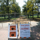 The historic Quad Walk, dating back to around 1915, is closed through mid-October for rebuilding. The new Centennial Walk will be twice the width, at 12 feet, with a circle at the midpoint. Workers fenced off the walkway and tore out the old con