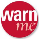 Graphic: WarnMe logo, WarnMe in a red circle