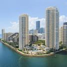 Miami skyline. Blue sky and gray cityscape